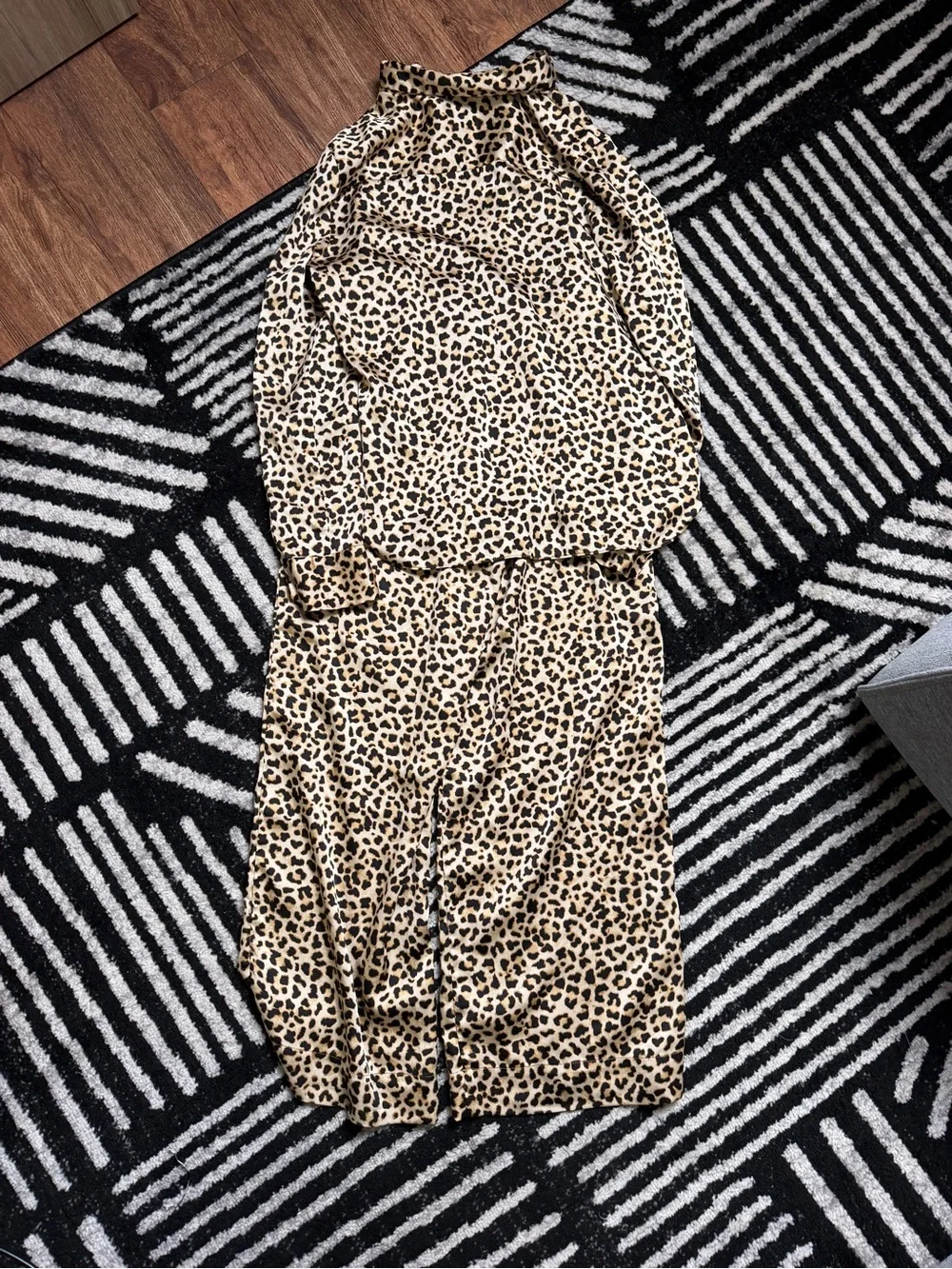 Leopard Print Satin Pajama Set - Women's Sleepwear in Beige